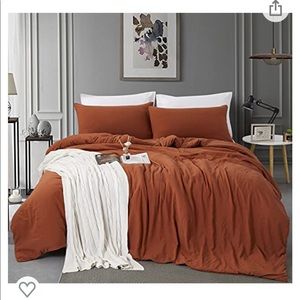ALAZURIA Clay Terracotta Queen Sized Duvet Cover with 2 Pillow Shams